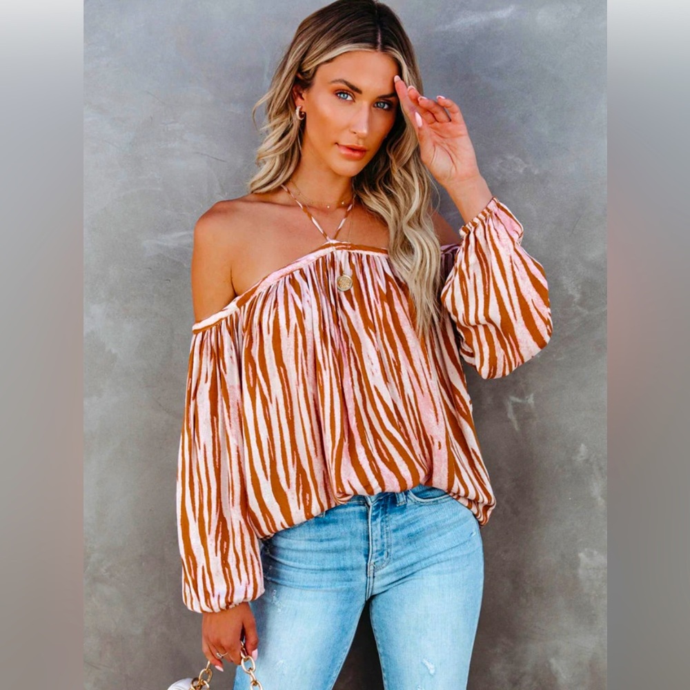 Vici Collins Zebra Print Cold Shoulder Top- XSmall